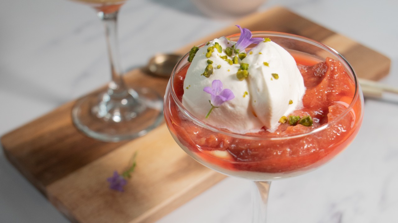 Rhubarb and Custard Trifles with Orange Blossom and Pistachio