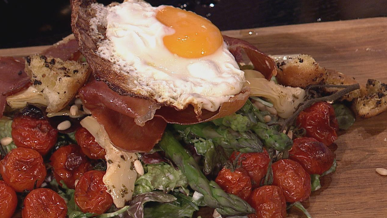 Italian Inspired Crispy Parma Ham, Artichoke, Parmesan & Crispy Egg Salad