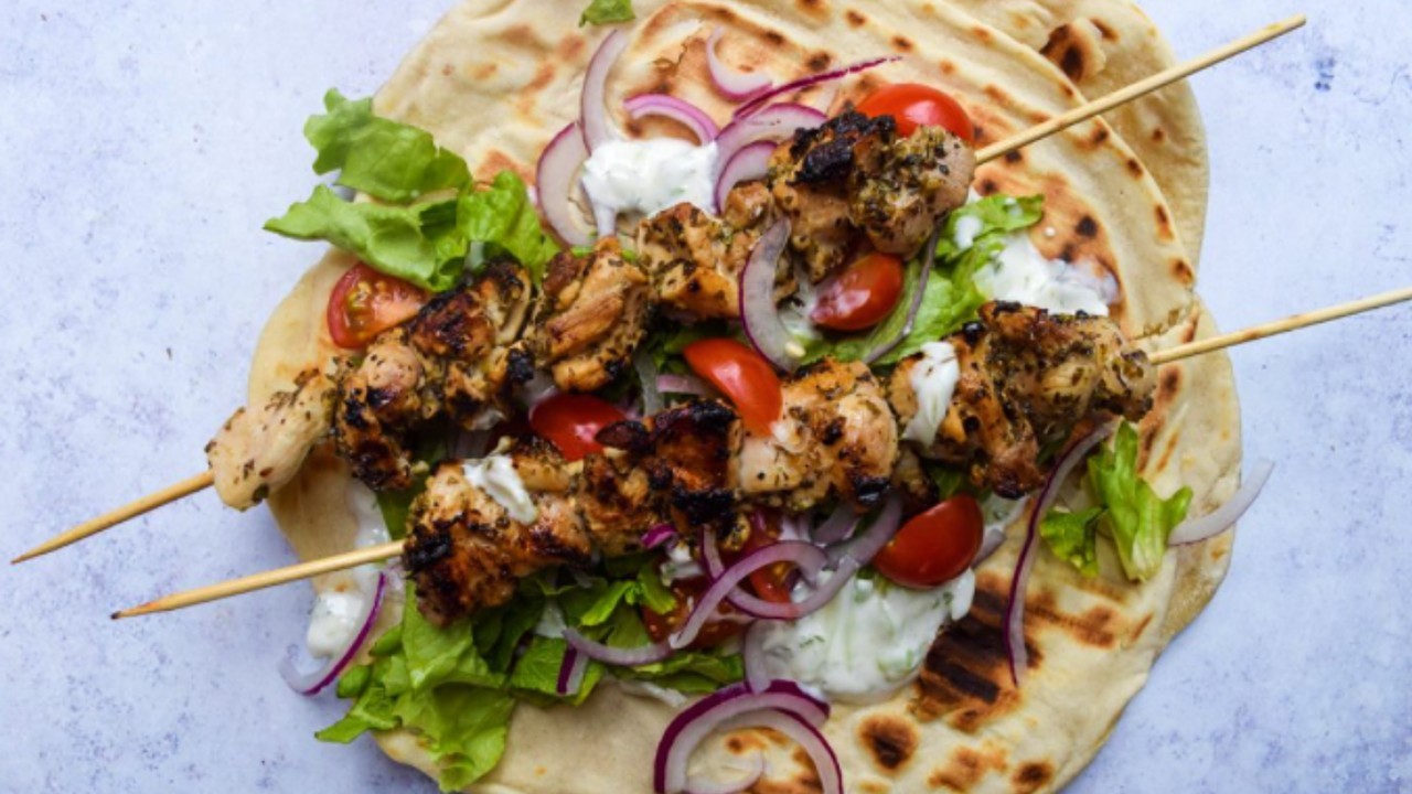 Cairo Inspired Seafood Kebab with Yoghurt Flat Breads