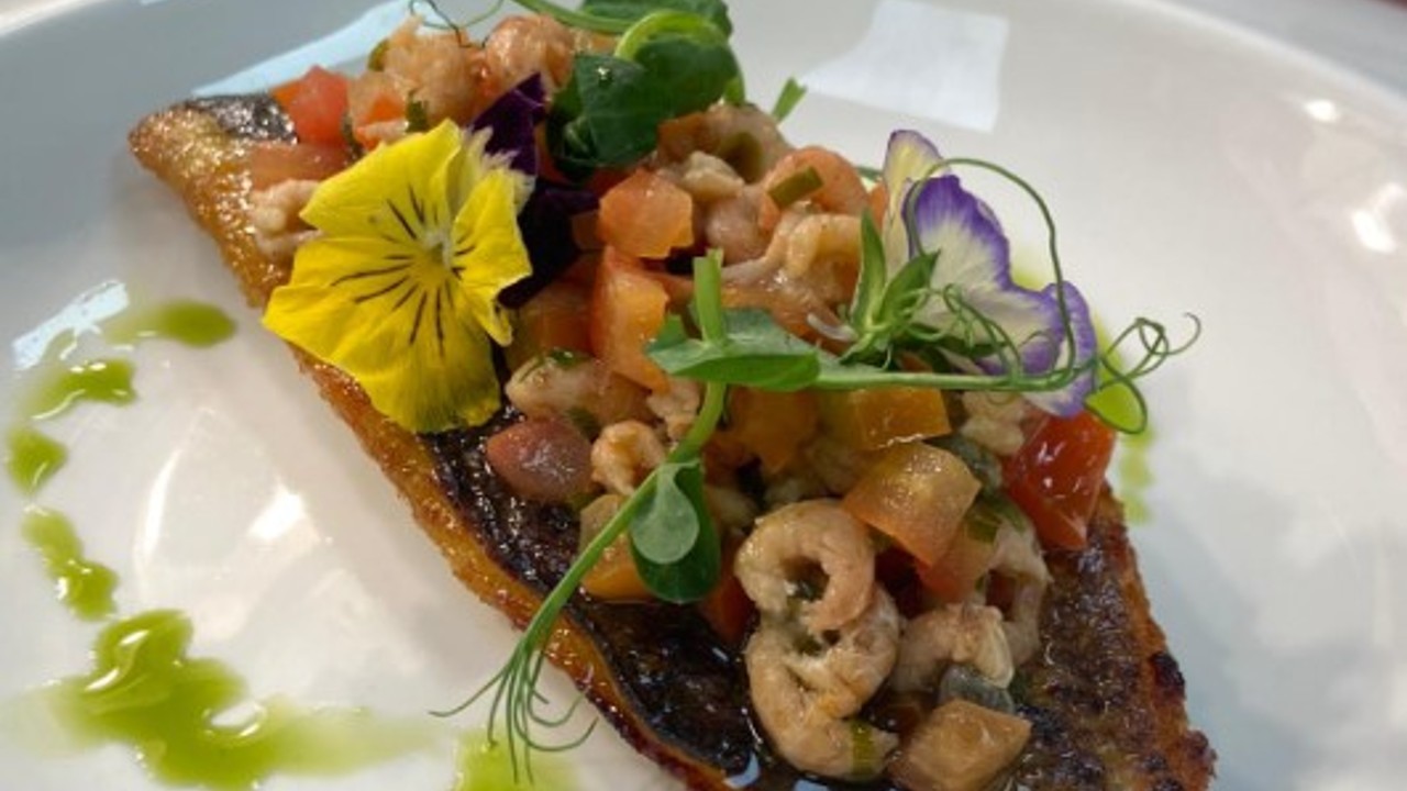 Pan Fried Seabass with Prawns, Capers and Fennel