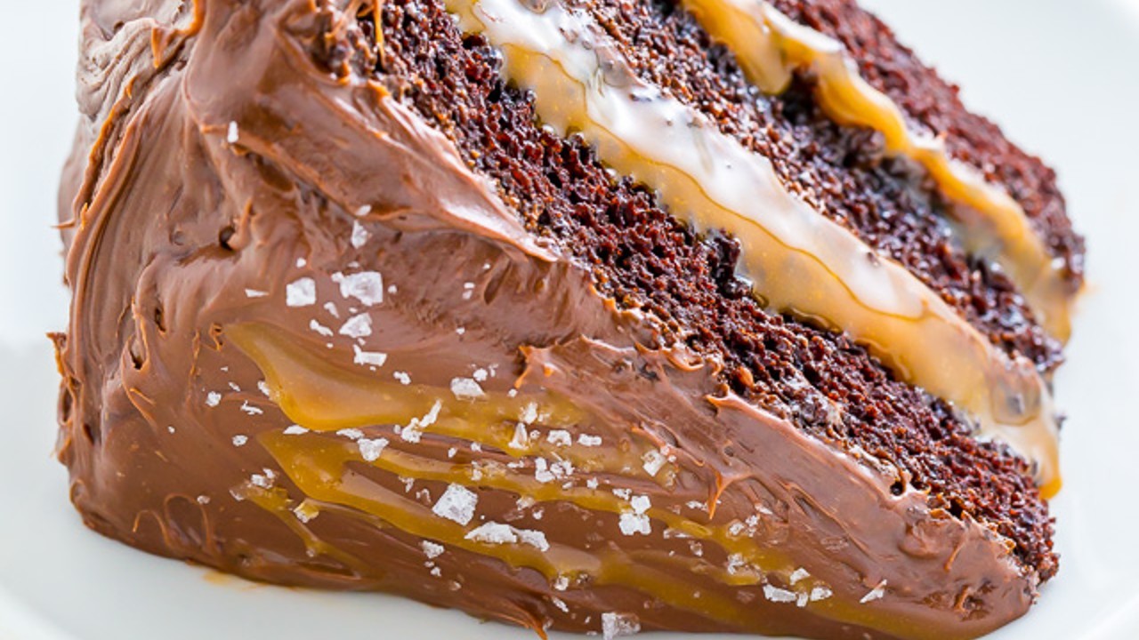 Double Chocolate fudge Cake with Caramel Chocolate Ganache
