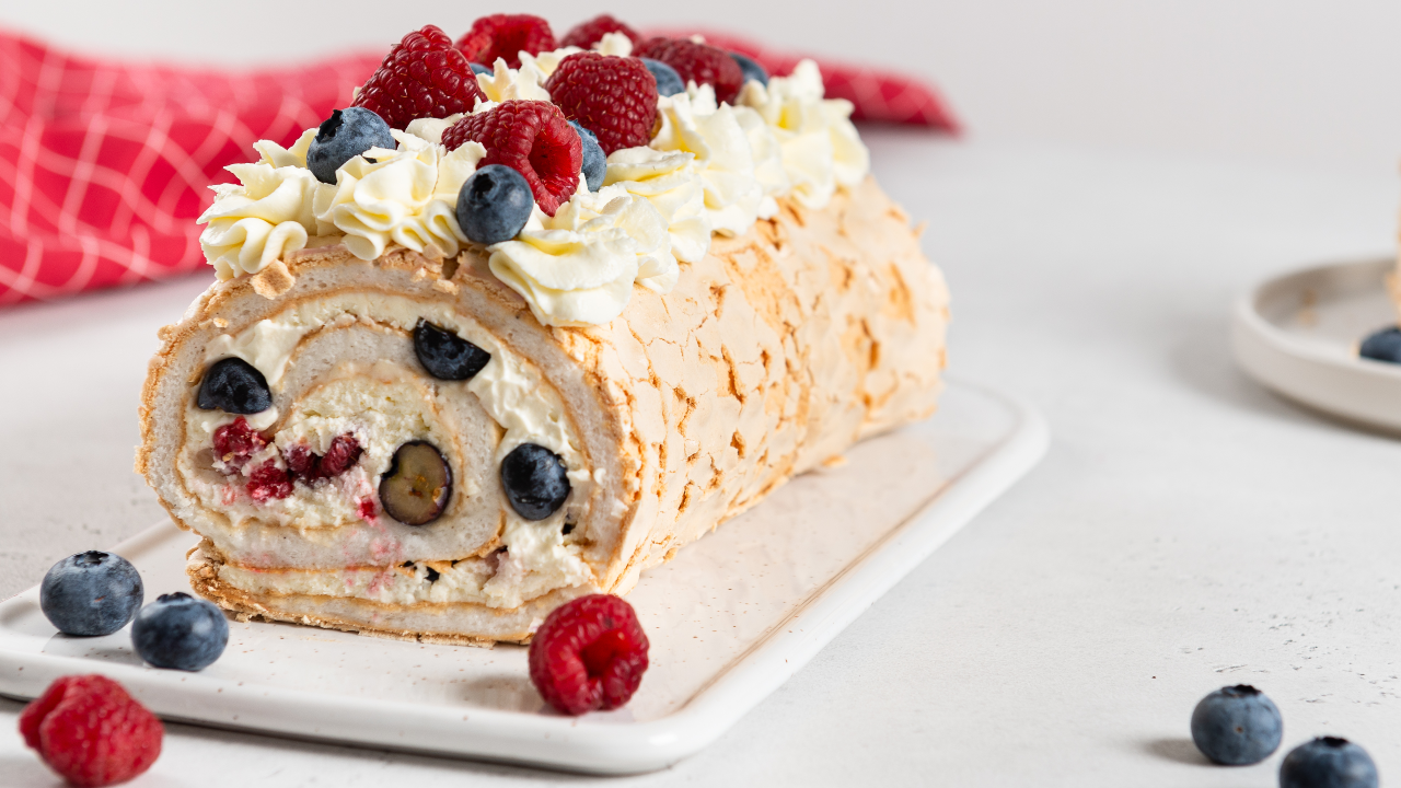 Meringue Roulade with Toasted Almonds
