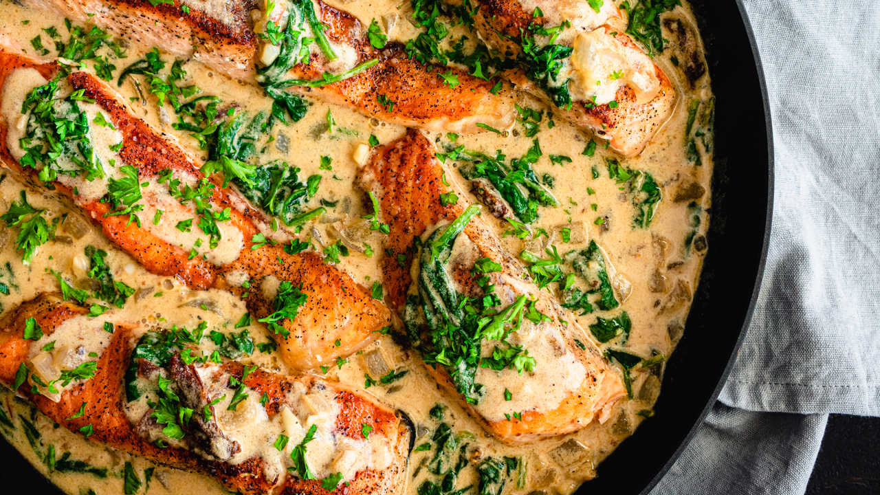 Tuscan Salmon with King Prawns