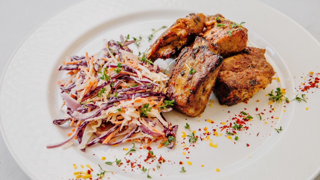 Korean Inspired Crispy Chicken with a Creamy Autumnal Slaw