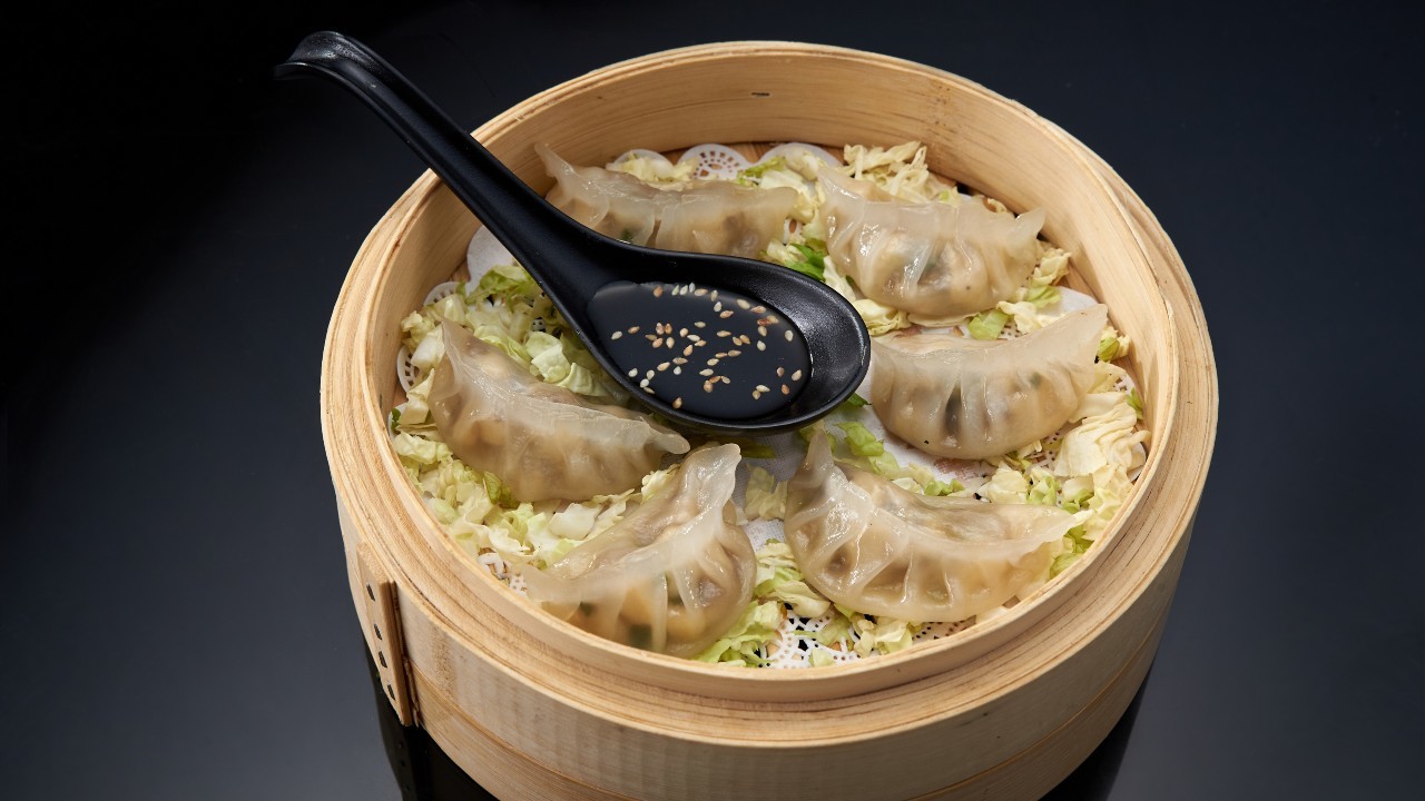Shanghai Style Tofu Veggie Won Ton Dumplings with a Green Chilli Pesto Sauce