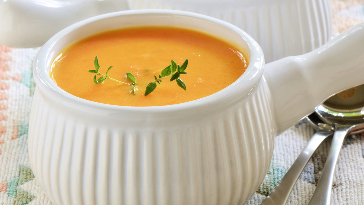 Roasted Carrot and Sweet Potato Soup with Coriander