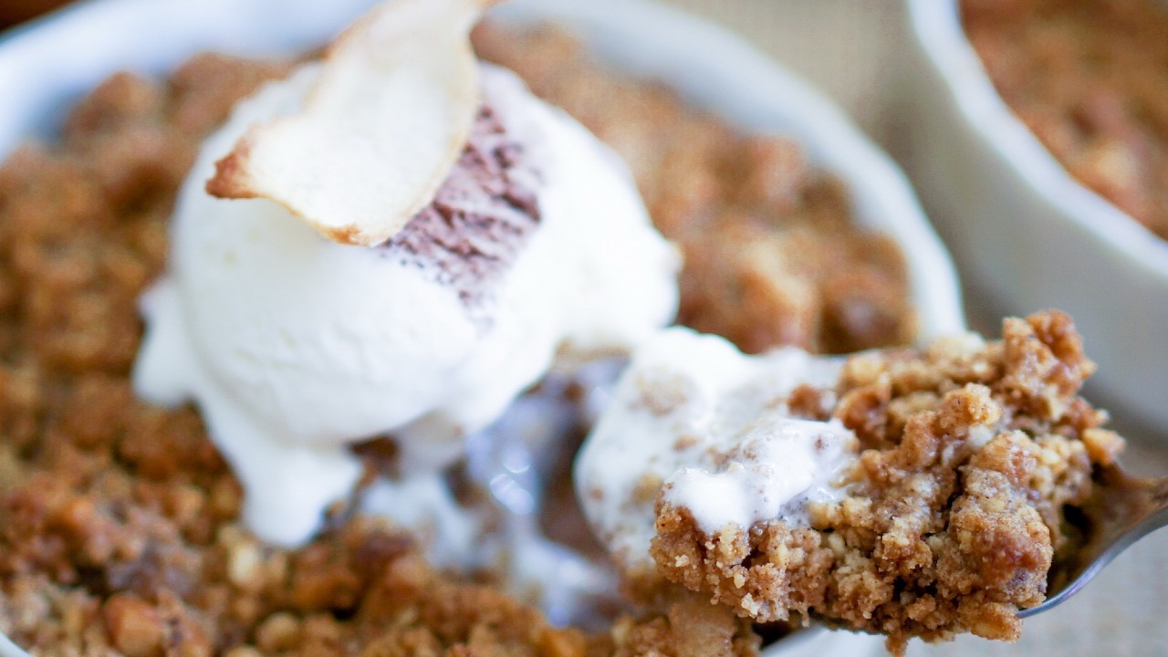 Apple, Rhubarb & Raspberry Crumble