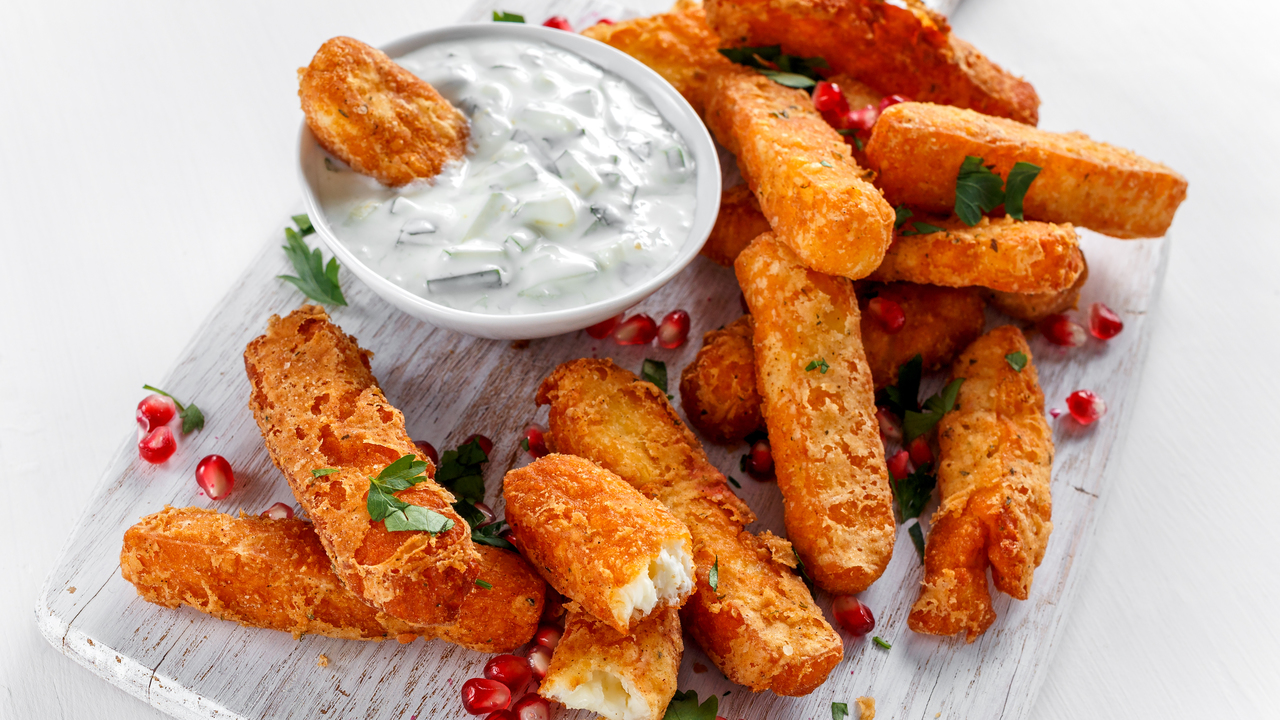 Haloumi Fries with Harissa Yogurt Dip