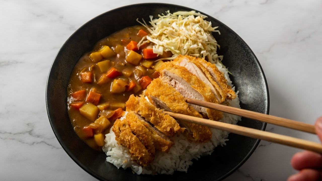 Katsu Chicken Curry with Rice and Carrot Salad