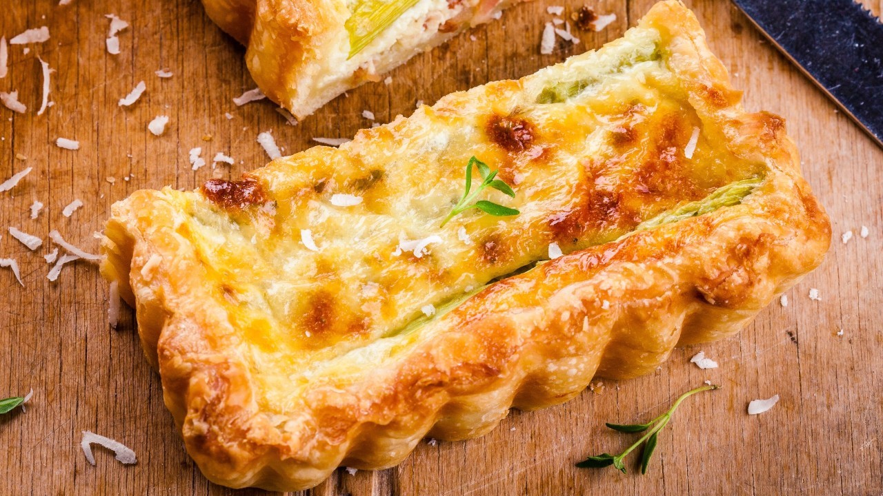 Asparagus, Potato & Parmesan Tart With Rocket And Pine Nuts