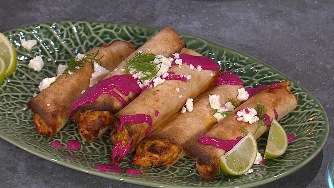 Oven Baked Chicken Taquitos With Zingy Beetroot Sauce