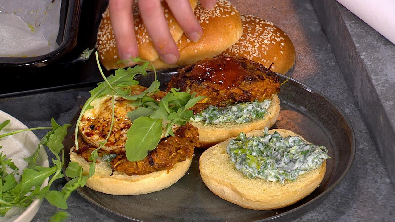Onion Bhaji and Halloumi Burgers