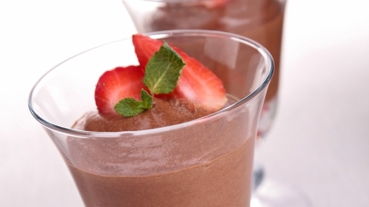 Chocolate Mousse With Strawberry Garnish
