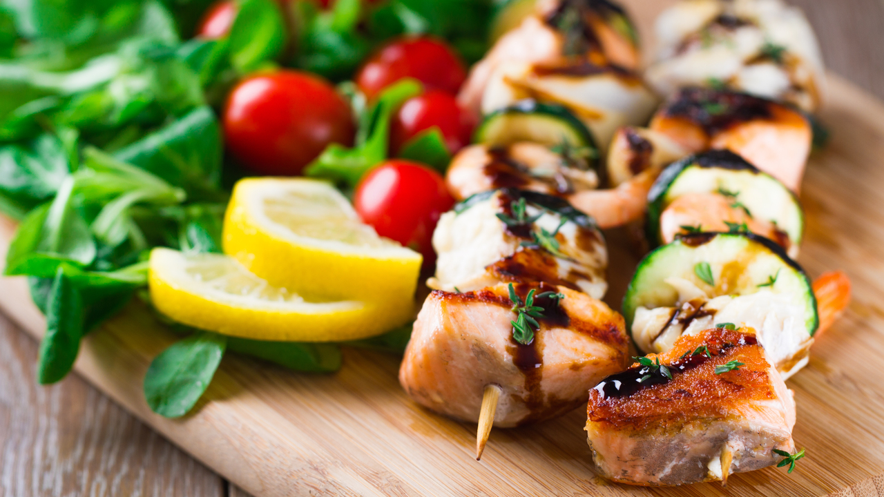 Marinated Monkfish and Prawn Skewers