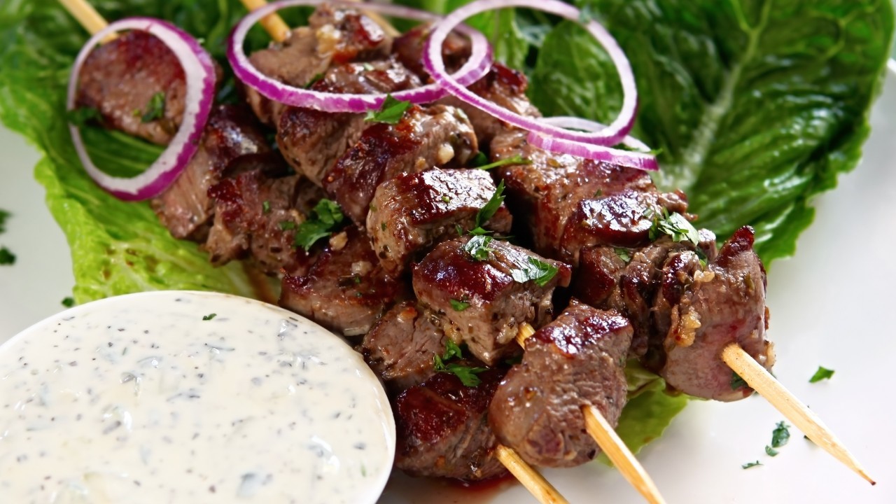 Lamb Kebabs With Jewelled Couscous And Tzatziki