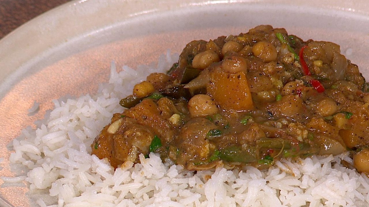 Butternut Squash and Cauliflower Curry with Chickpeas and Basmati Rice
