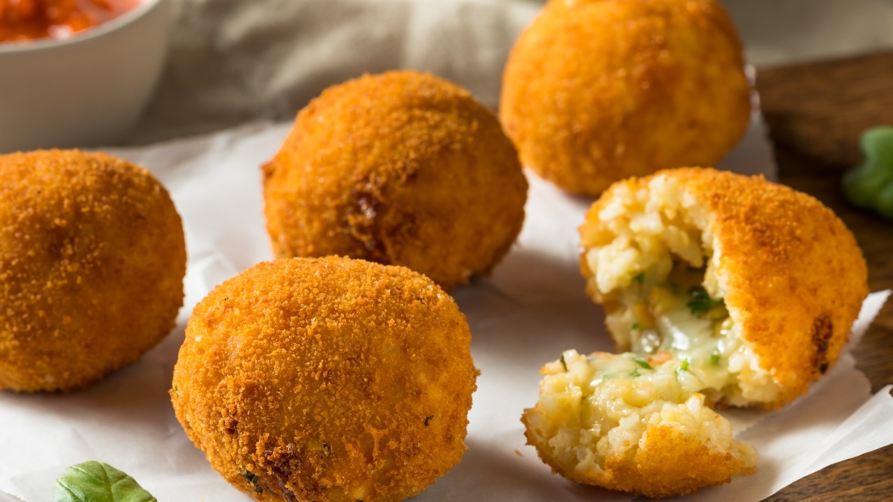Leek & Mozzarella Arancini with a Creamy Black Pudding Sauce