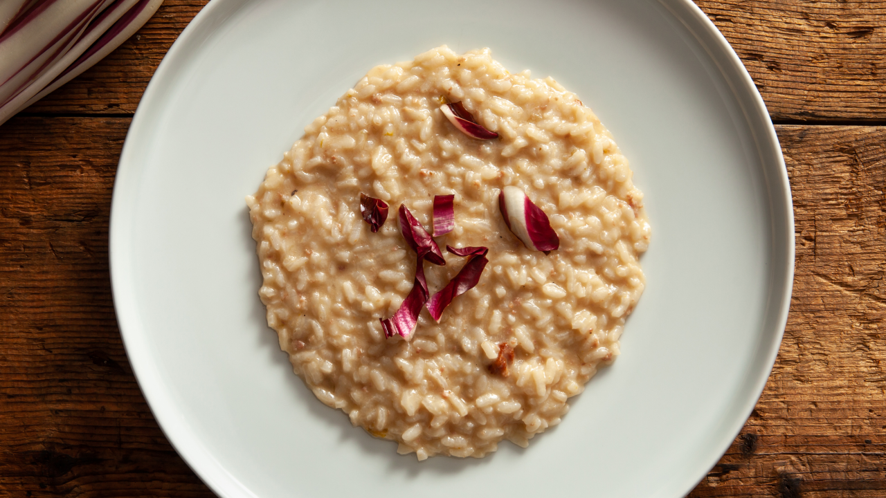 Risotto With Radicchio, Gorgonzola And Guanciale