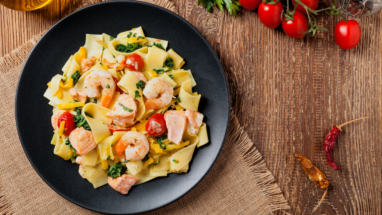 Salmon, Prawn & Spinach Pasta