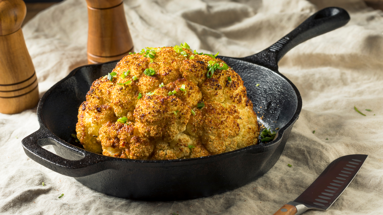 Whole Roast Harissa Cauliflower with Tahini Dressing