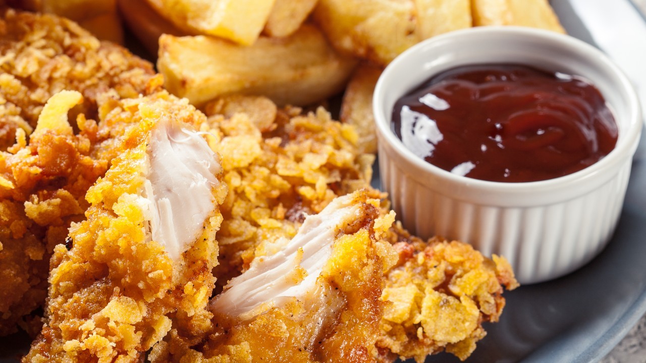 Cornflakes Crusted Chicken in Honey BBQ Sauce with Sticky Vegetable Fried Rice