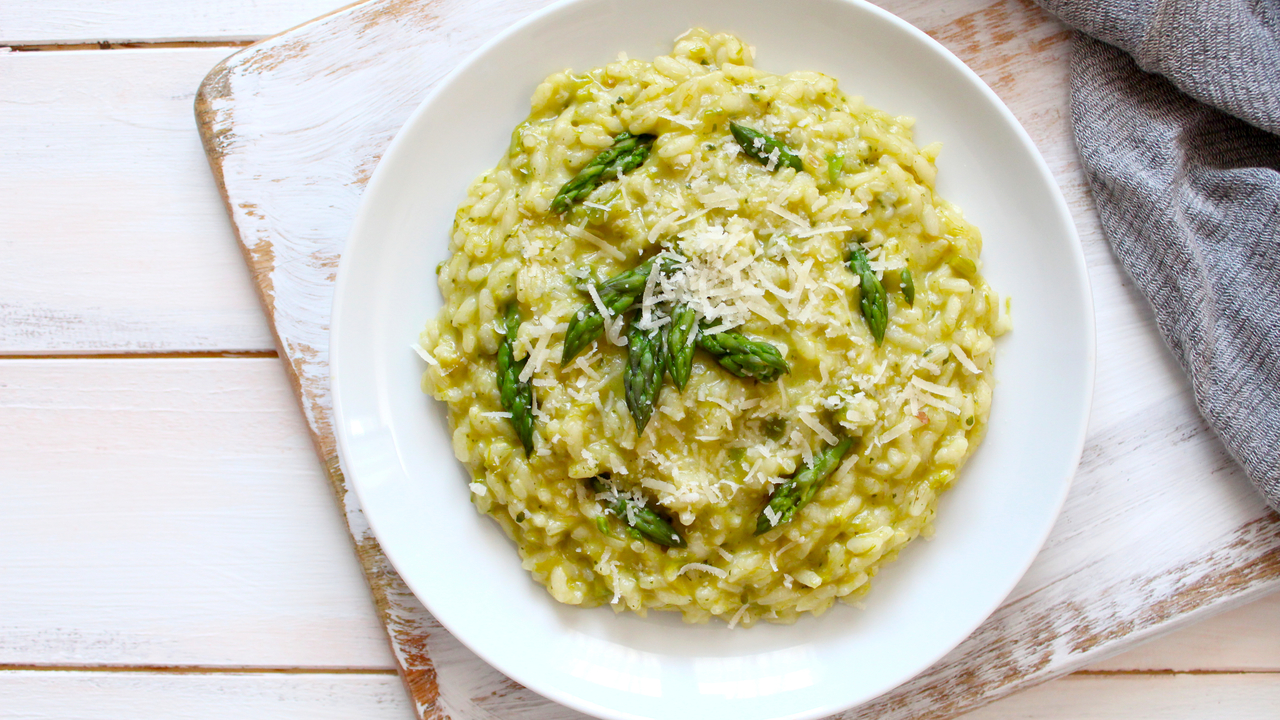 Asparagus Risotto with a Black Pudding Crumb