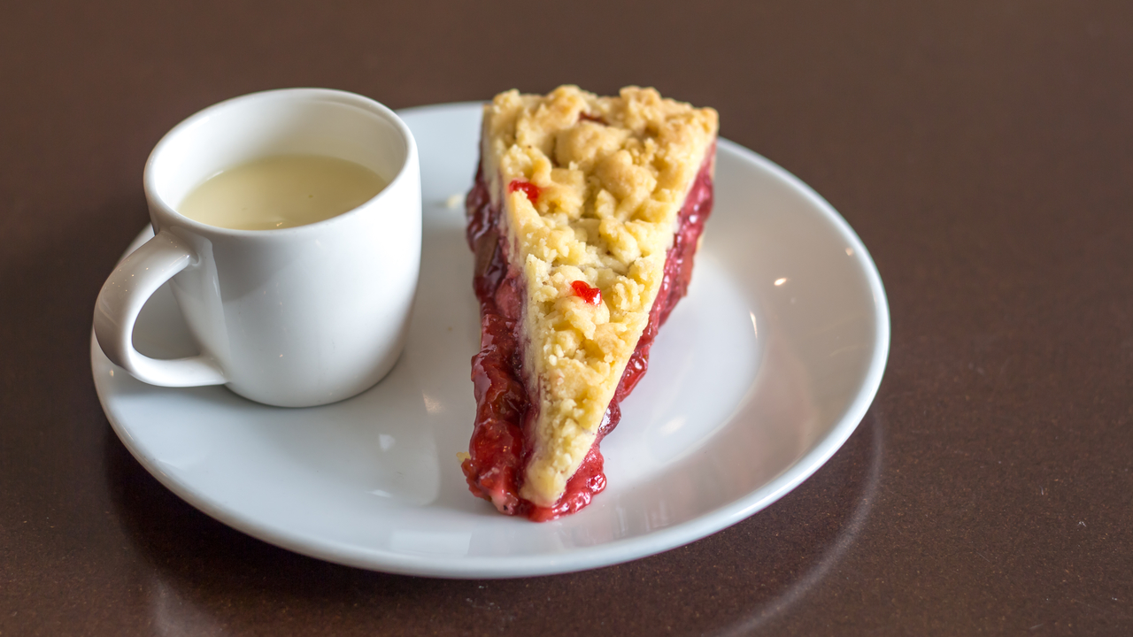 Rhubarb and Raspberry Custard Crumble Cake