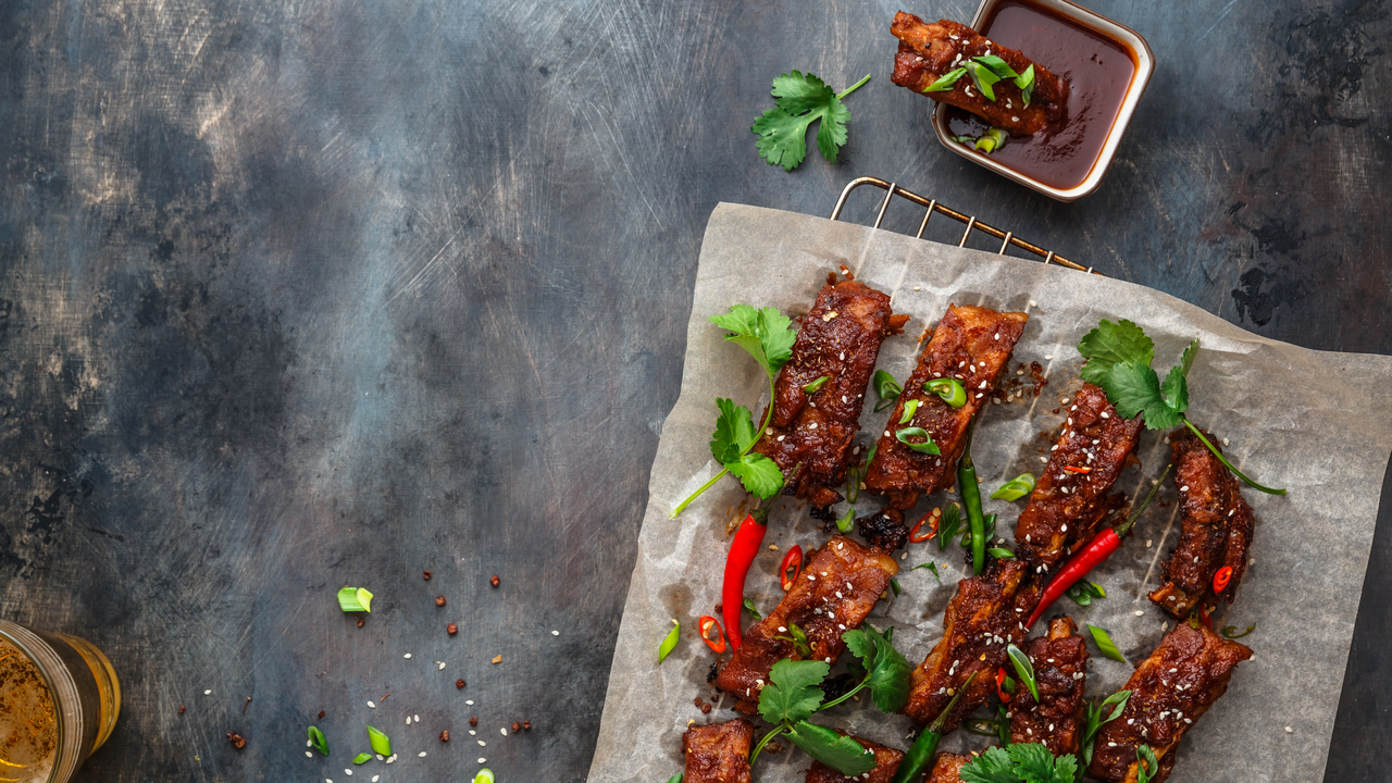 Sticky Hoisin Pork Ribs with Potato Salad