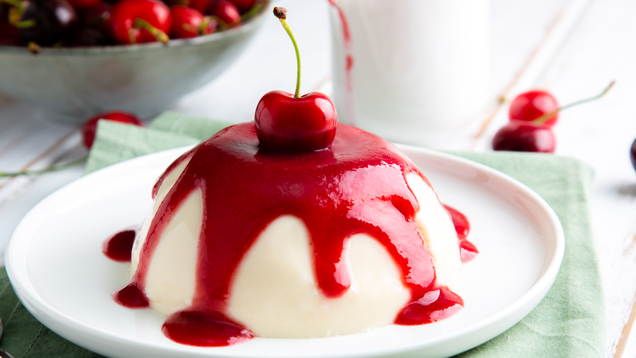 Hawthorn Blossom Panna Cotta with Cherries