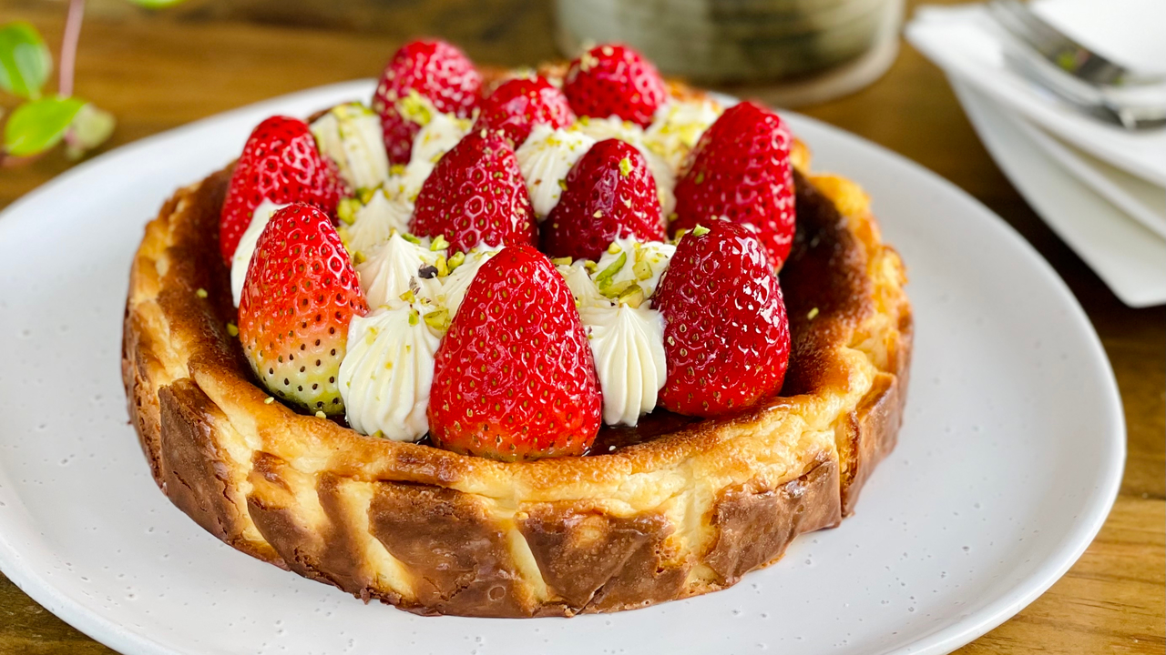Burnt Basque Cheesecake with Balsamic Roast Irish Strawberries