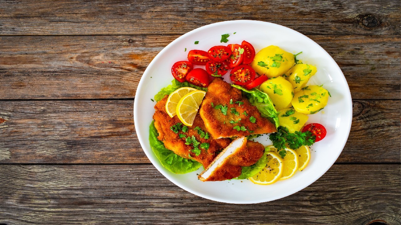 Chicken Milanese, Heritage Tomato Salad and Sauté Potatoes