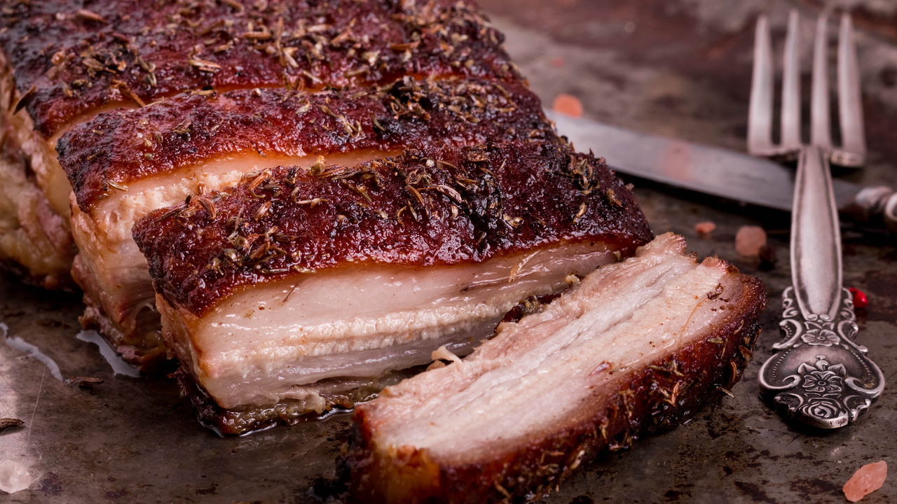 Crispy Pork Belly with a Rhubarb and Ginger Glaze