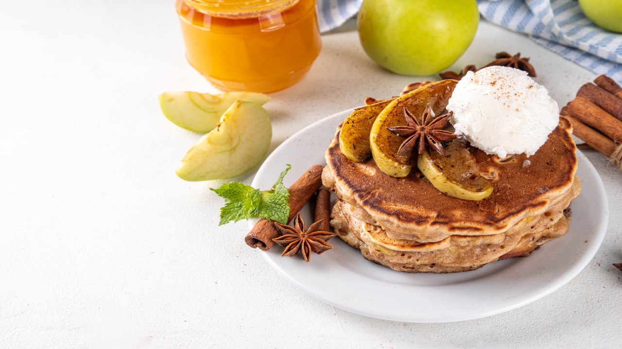 Autumnal Spiced Roasted Plum Pancakes