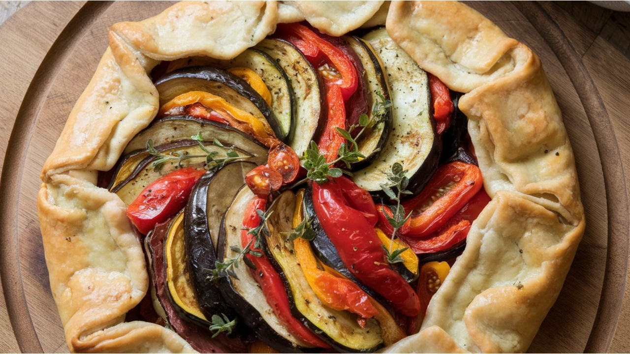 Roast Vegetable Galette with Pesto and Brie