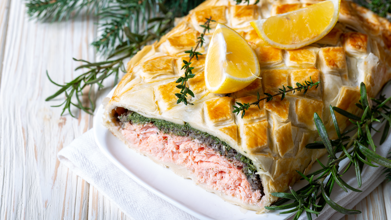 Salmon en Croute with a Creamy White Wine Sauce