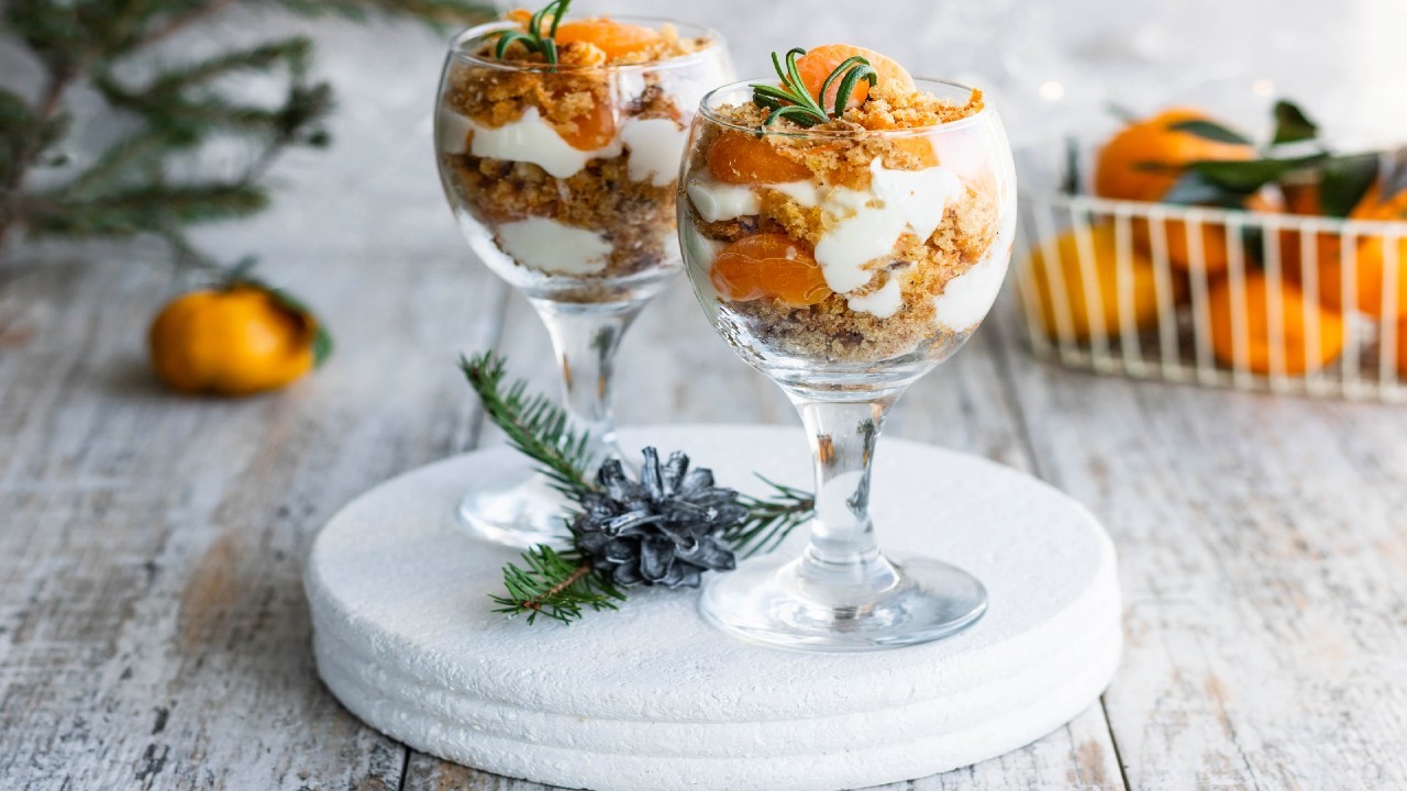 Festive Clemintine Trifle with Roast Peel Praline and Java Puree