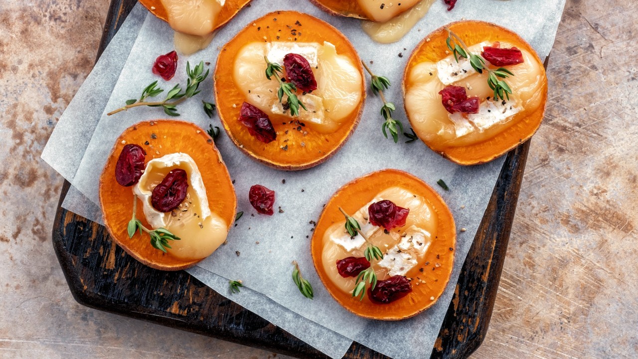 Burrata Sweet Potato Bruschetta with Figs, Hot Honey and Sunflower Seeds