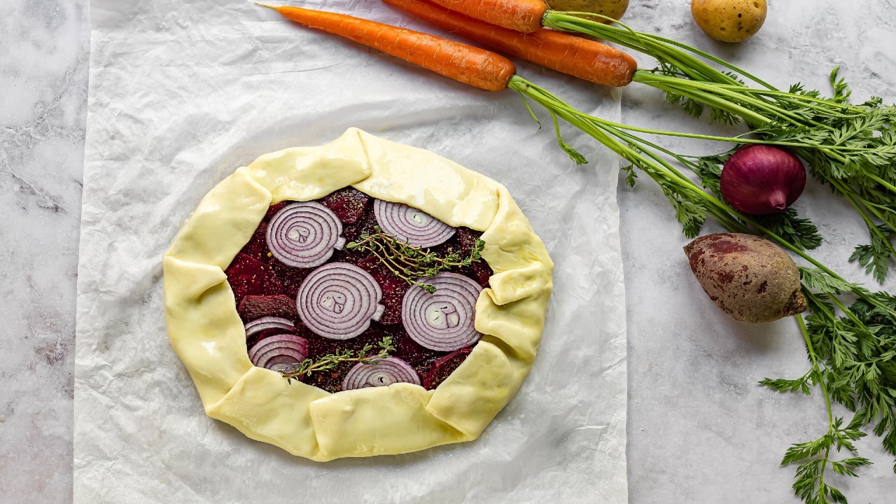 French Onion, Gruyère, and Black Olive Galette