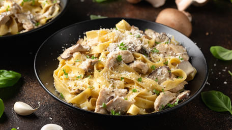 Creamy Parmesan Chicken Tagliatelle and Caprese Salad