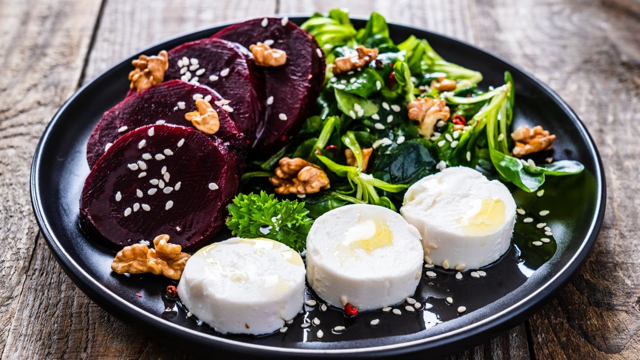 Goats Cheese and Blue Cheese Bon Bons with Honey Roasted Beetroot Salad