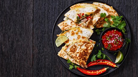 Spicy Chicken Quesadillas with Bacon Jam and Smashed Avocado