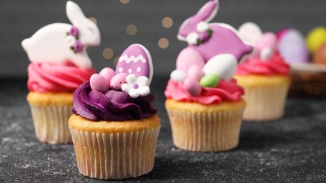 Blueberry Cupcakes with Easter Egg Toppers