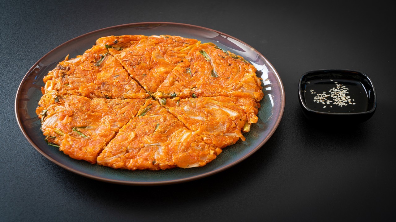 Kimchi and Sweetcorn Fritter Salad with Herb Yoghurt