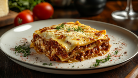 Vegan Open Lasagna, Asparagus, Wild Mushrooms & Tomato
