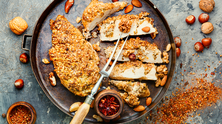 Curried Chicken Breasts with Crunchy Hazelnut Topping 