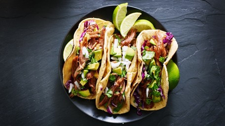 Dumpling Tacos with Red Cabbage Asian Slaw