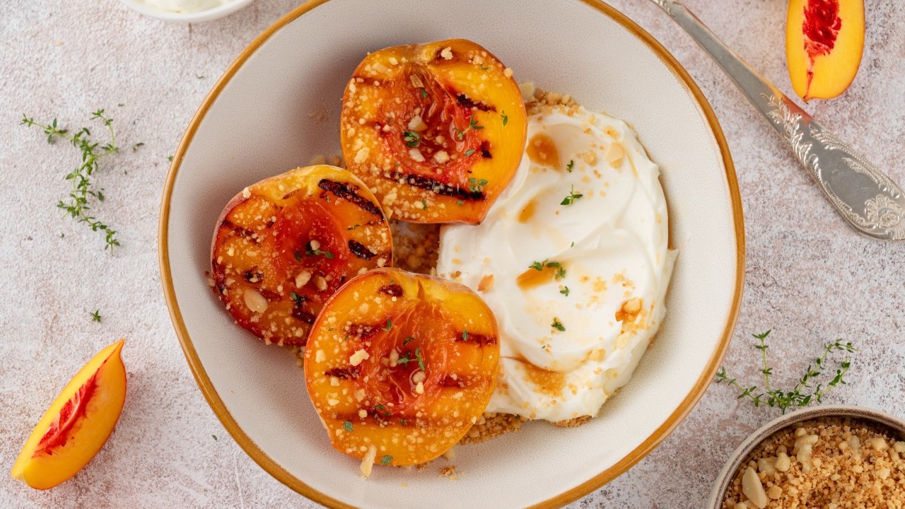Grilled Peaches with Cream Cheese, Honey & Thyme