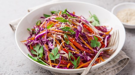 Carrot Cabbage Stir-Fry with Baked Sweet Potatoes