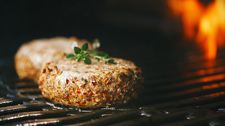 Chargrilled / BBQ Lamb Burger with Grilled peaches