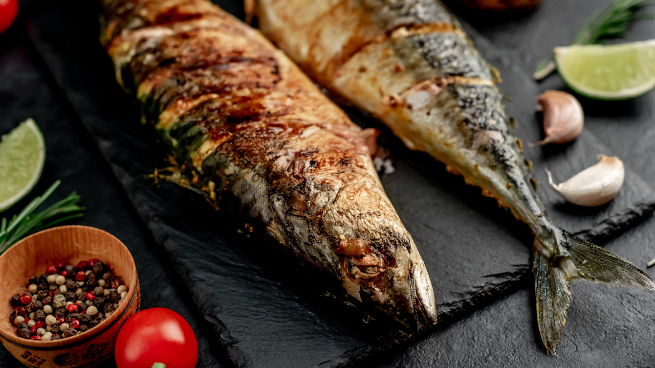 Torched Mackerel with Pickled Red Onion, Watercress, and Mustard Cream